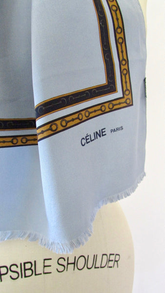 CELINE Vintage 90s Horsebit Print Silk Neck Scarf, Made in France