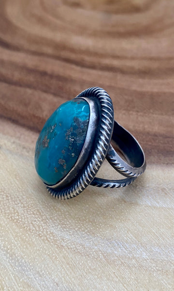CHIMNEY BUTTE Sterling Silver & Turquoise Navajo Ring, Size 9 1/2