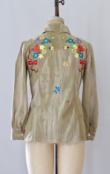 TUCKER KNITS 70s Embroidered Denim Jacket & Pants Two Piece, Medium