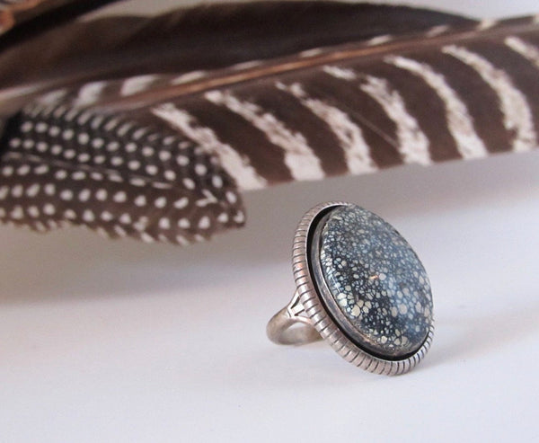 WILLIAM G JOHNSON Navajo 70s Silver & Spiderweb Turquoise Ring, Size 9 1/2