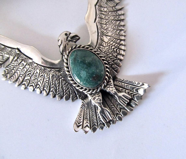 ROBERT KELLY Navajo Flying Eagle Silver & Turquoise Necklace, Mystical Bird