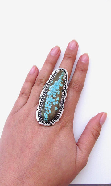SUPER SIZE ME Navajo Silver and Turquoise Ring, Sz 13 1/2