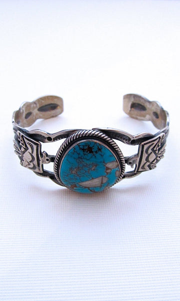 THUNDERBIRD Fred Harvey Style Silver & Turquoise Navajo Cuff