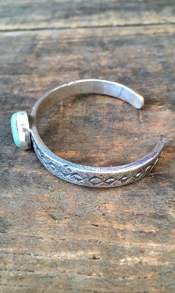 SMALL N STURDY Vintage Silver and Green Turquoise Cuff