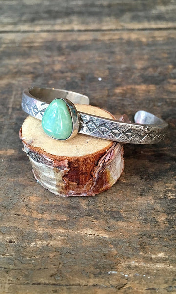 SMALL N STURDY Vintage Silver and Green Turquoise Cuff