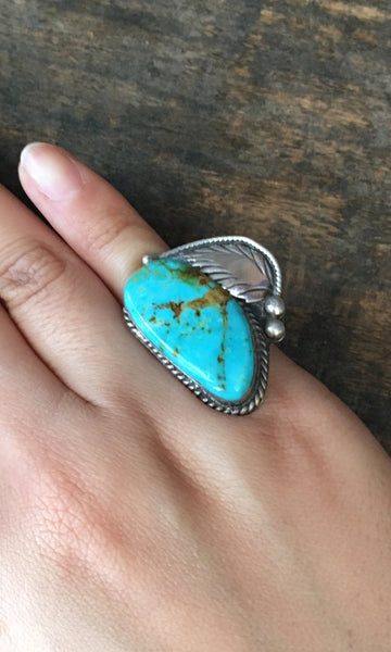 RING IT ON 1950s Silver Feather and Turquoise, Sz 5