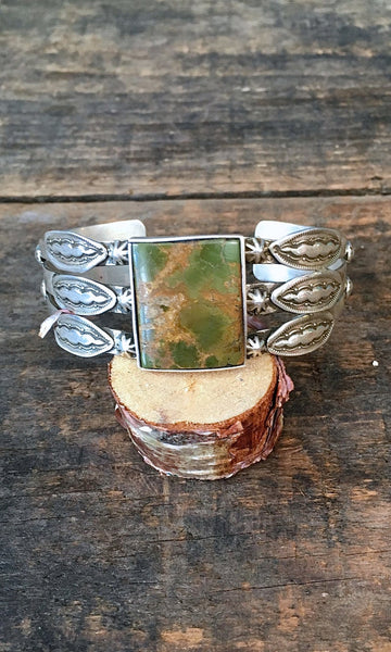 RAY ADAKAI Vintage Silver & Green Turquoise Cuff