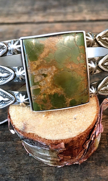 RAY ADAKAI Vintage Silver & Green Turquoise Cuff