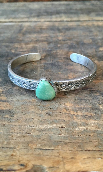 SMALL N STURDY Vintage Silver and Green Turquoise Cuff