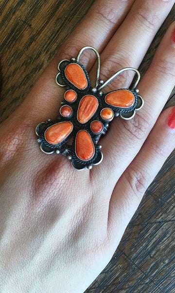 SOCIAL BUTTERFLY Tyler Brown Spiny Oyster & Silver Ring, Sz 9 1/4