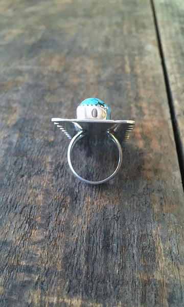 RING IT ON Large Navajo Turquoise and Silver Ring, Sz 7 1/2