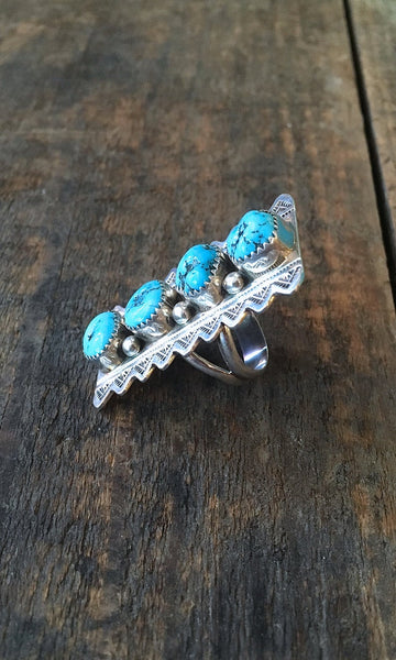 RING IT ON Large Navajo Turquoise and Silver Ring, Sz 7 1/2