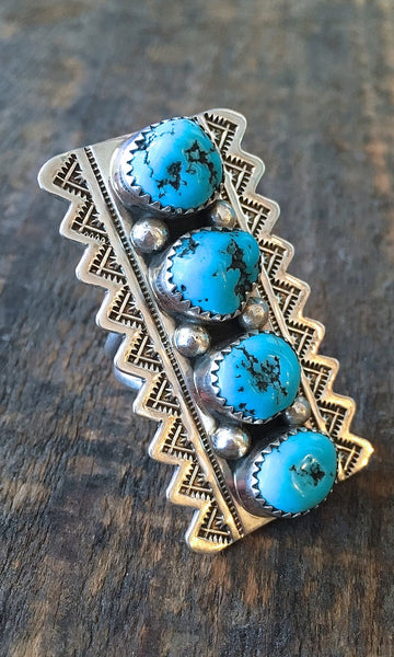 RING IT ON Large Navajo Turquoise and Silver Ring, Sz 7 1/2