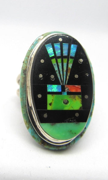 STARRY NIGHT Gilbert Smith Multi Inlay Yei Kachina Navajo Ring, Sz 10
