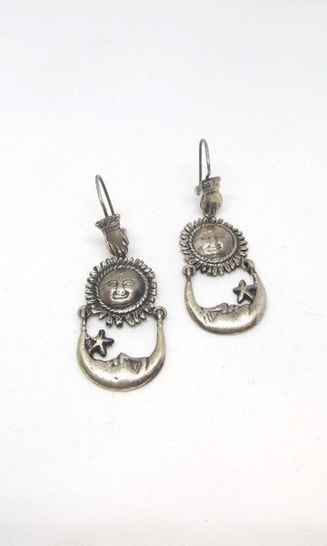 CELESTIAL BEINGS Mexican Sterling Sun, Moon, & Hand Earrings by Federico Jimenez