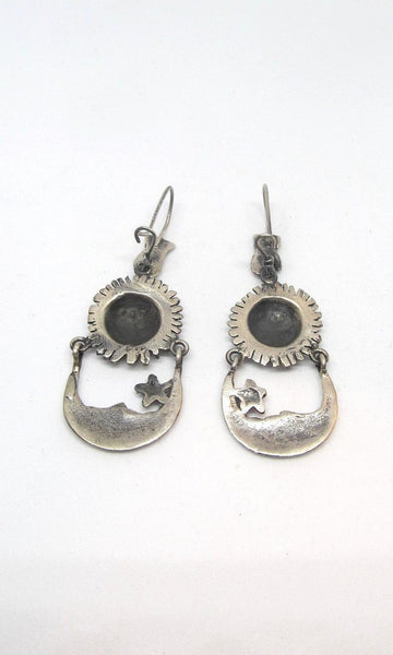 CELESTIAL BEINGS Mexican Sterling Sun, Moon, & Hand Earrings by Federico Jimenez