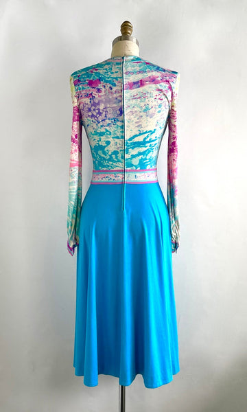 LEONARD 70s Acid Print Silk Jersey Knit Dress, Size Small