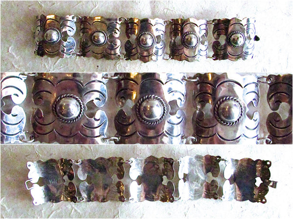 Vintage 40s Bracelet | 1940s Mexican Silver Aztec Geo Link Silver | Mexico, Signed Jewelry Mayan Southwest Boho, VlV Rockabilly