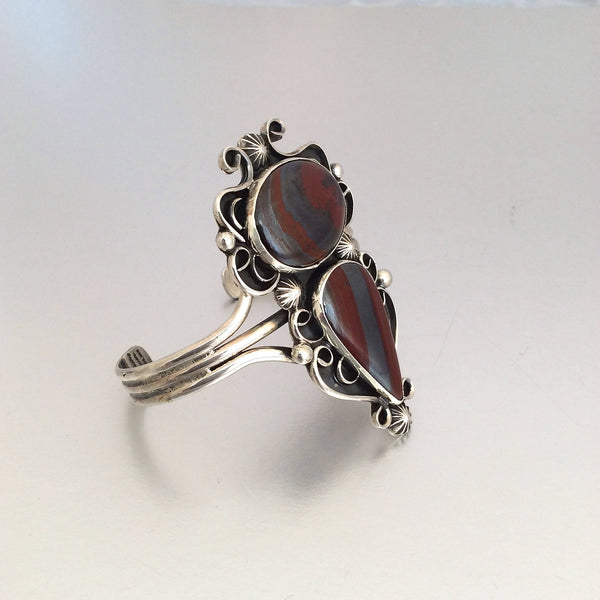 Vintage Style Bracelet | Navajo Sterling Silver & Banded Iron Cuff by Chimney Butte | Native American Jewelry, Western, Boho Hipster Hippie