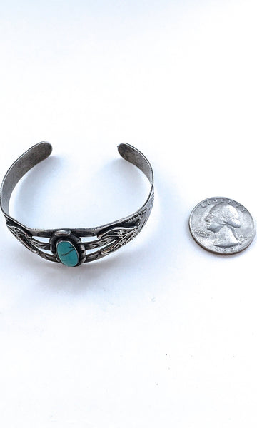 BELL TRADING POST 1950s Native American Sterling Silver & Turquoise Cuff