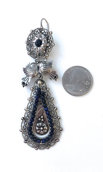 LOVEBIRDS Mexican Silver & Lapis Chandelier Earrings