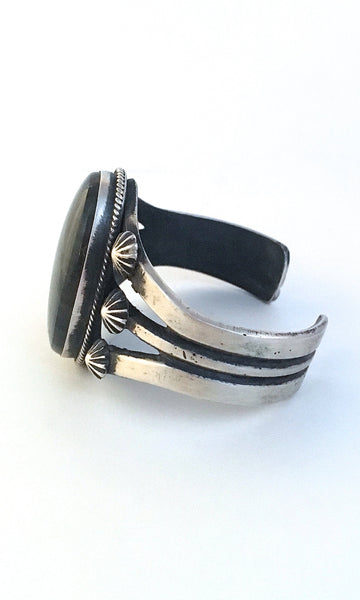 ROMANCING THE STONE Navajo Large Oval Labradorite & Silver Cuff