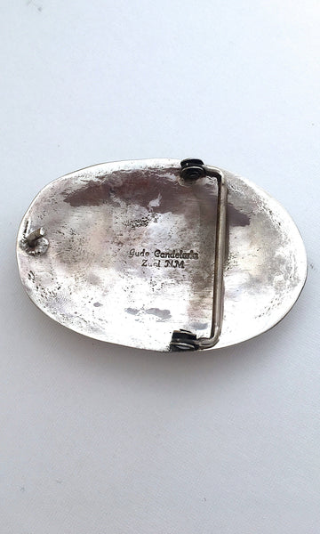 SNAKE CHARMER Silver, Turquoise, & Coral Zuni Belt Buckle