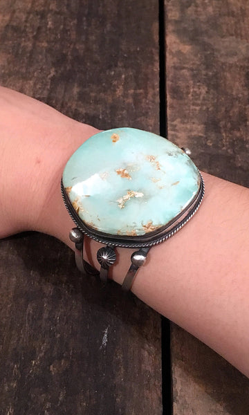 ROUND HERE Large Royston Turquoise & Silver Cuff by Chimney Butte