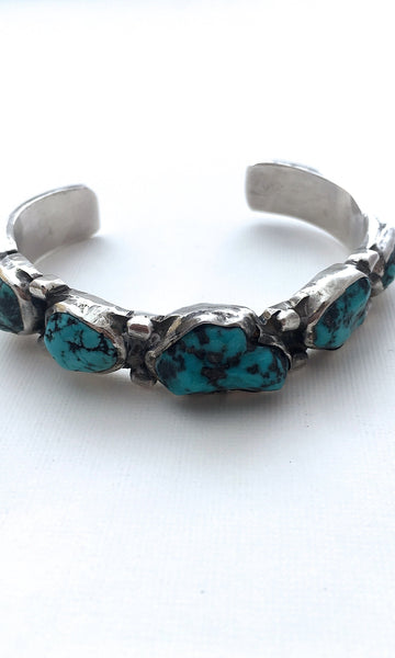 SOUTH BY SOUTHWEST Vintage Silver & Turquoise Nuggets Cuff