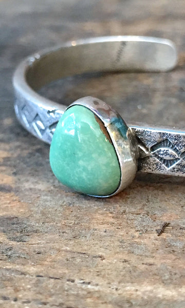 SMALL N STURDY Vintage Silver and Green Turquoise Cuff