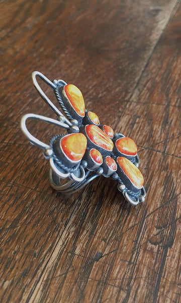SOCIAL BUTTERFLY Tyler Brown Spiny Oyster & Silver Ring, Sz 9 1/4