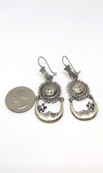 CELESTIAL BEINGS Mexican Sterling Sun, Moon, & Hand Earrings by Federico Jimenez