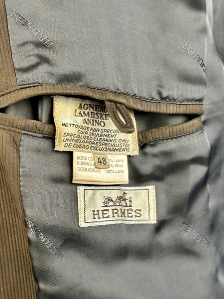 HERMES 80s Brown Lambskin Suede Jacket • Size 48, Medium Large