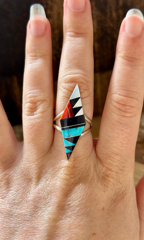 CLEO KALLESTEWA Multi Stone Inlay Native American Zuni Ring • Size CLEO KALLESTEWA Multi Stone Inlay Native American Zuni Ring • Size