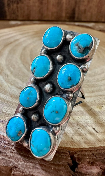 DOUBLE ROW TURQUOISE Sterling Silver Ring • Size 7 & 10