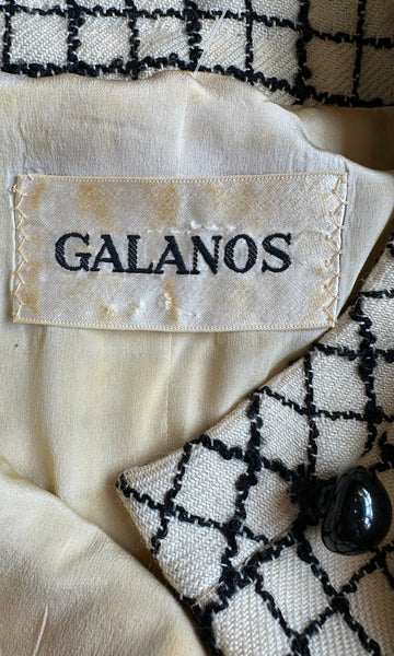 GALANOS WINDOWPANE WOOL Vintage 60s Coat • Sm. to Med.