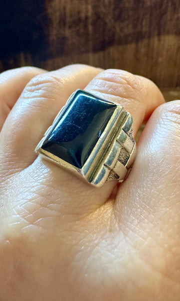 WOVEN ECLIPSE Sterling Silver & Onyx Men's Ring • Size 10 1/4