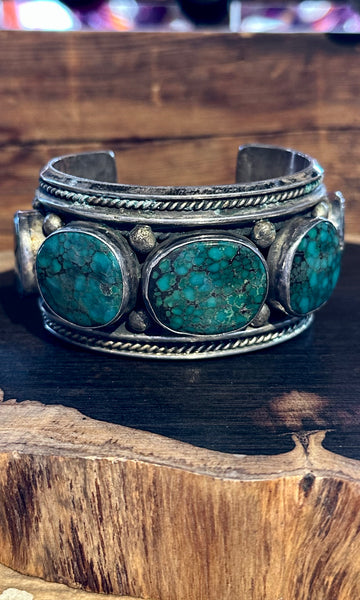TURQUOISE TIDES Vintage Turquoise and Sterling Silver Cuff • 192g