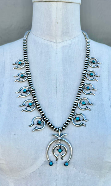 NAJA SQUASH BLOSSOM Turquoise & Sterling Silver Necklace