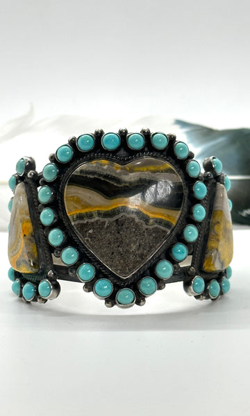 ANTHONY SKEETS Navajo Turquoise Bumble Bee Jasper Silver Cuff