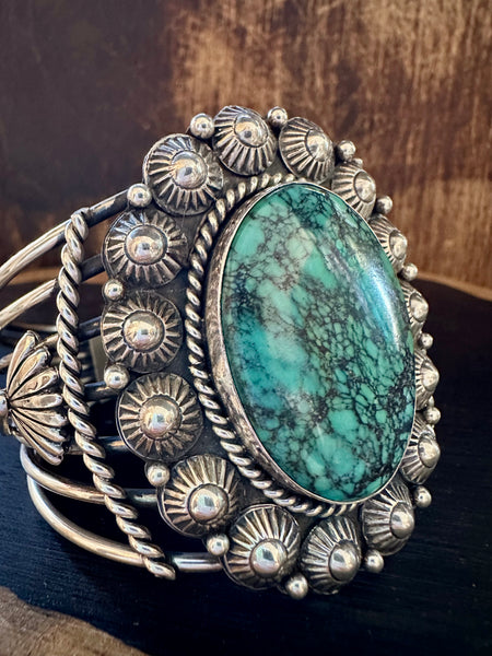 SOUTHWEST CHARMER E Richards Navajo Hogan Beads Silver & Turquoise Cuff