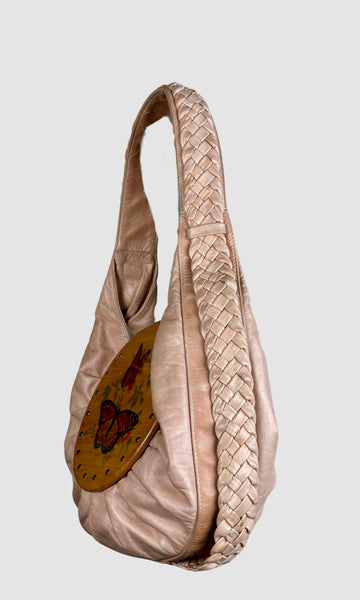 SUZIE KONDI Leather and Wood Butterfly Shoulder Bag