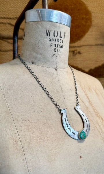 R. LIVINGSTON Navajo Silver & Turquoise Horseshoe Necklace