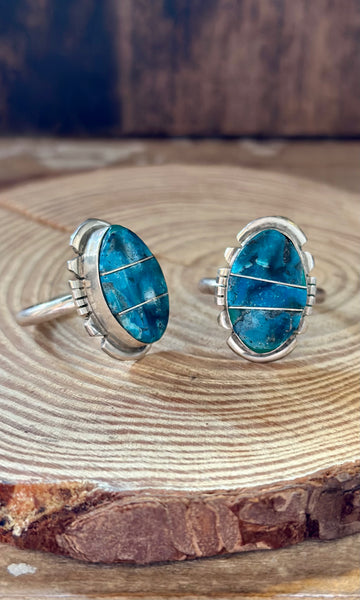 BRANDON ETCITTY TURQUOISE Inlay Navajo Ring • Sizes 8, 10