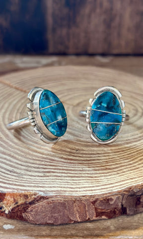 BRANDON ETCITTY TURQUOISE Inlay Navajo Ring • Sizes 8, 10