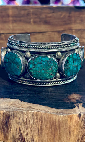 TURQUOISE TIDES Vintage Turquoise and Sterling Silver Cuff • 192g