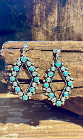 MEXICAN DIAMOND DROPS Sterling Silver & Turquoise Stud Earrings