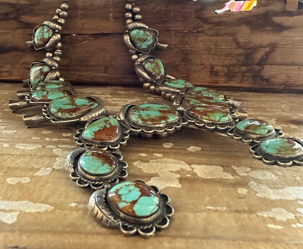SQUASH BLOSSOM Large Royston Turquoise & Silver Necklace