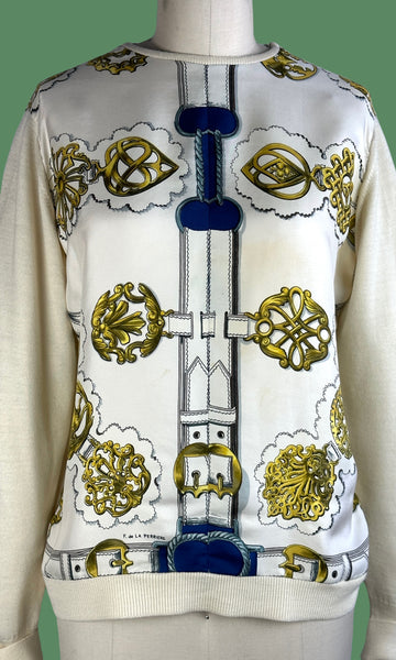 HERMES 80s Francoise De La Perriere Silk and Knit Top • Medium Large
