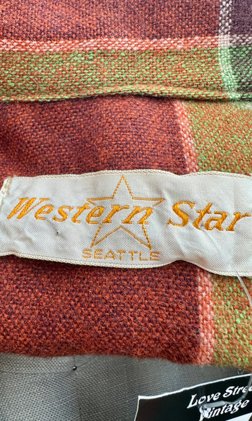 VINTAGE WESTERN STAR 50s 49er Wool Plaid Shirt Jacket • Medium